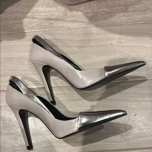 Zara Silver and White Metallic Heels